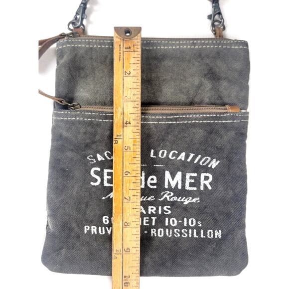Myra Bag Petit Gray Crossbody Cotton Canvas w/ Leather Strap Boho Small Purse - Picture 14 of 16